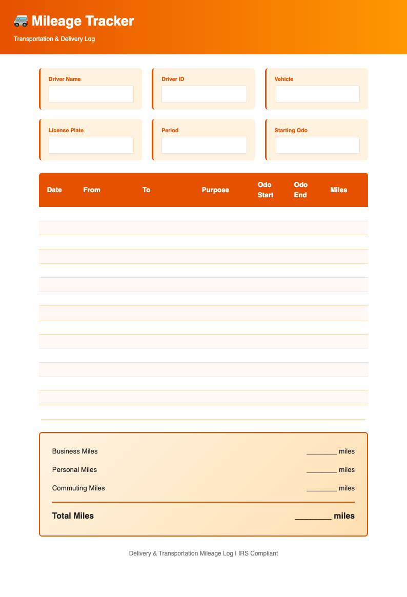 Sunset orange mileage tracker